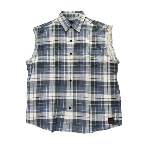 Mens Polo Ralph Lauren Sleeveless Blue‎ Plaid Button Flannel Shirt Size M - Picture 1 of 5